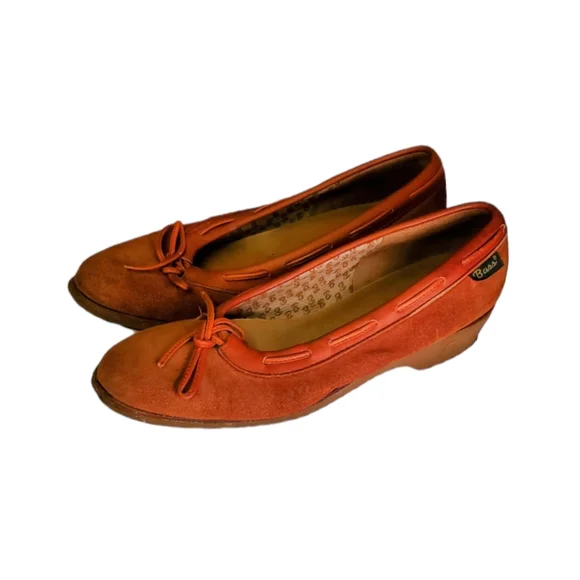 Indian Summer Vintage Orange Leather Suede Wedge Heels with Lacing - Picture 2 of 15